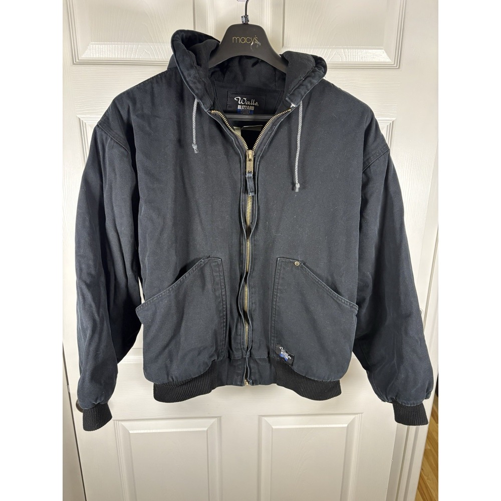 Vintage Walls Blizzard Pruf XL Black Hooded Canvas Work Jacket Full Zip